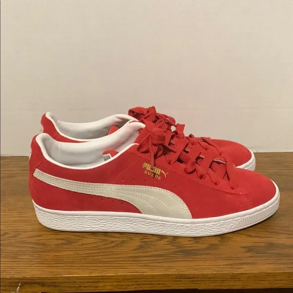 Puma Red and White Suede Sneakers - Picture 2 of 11